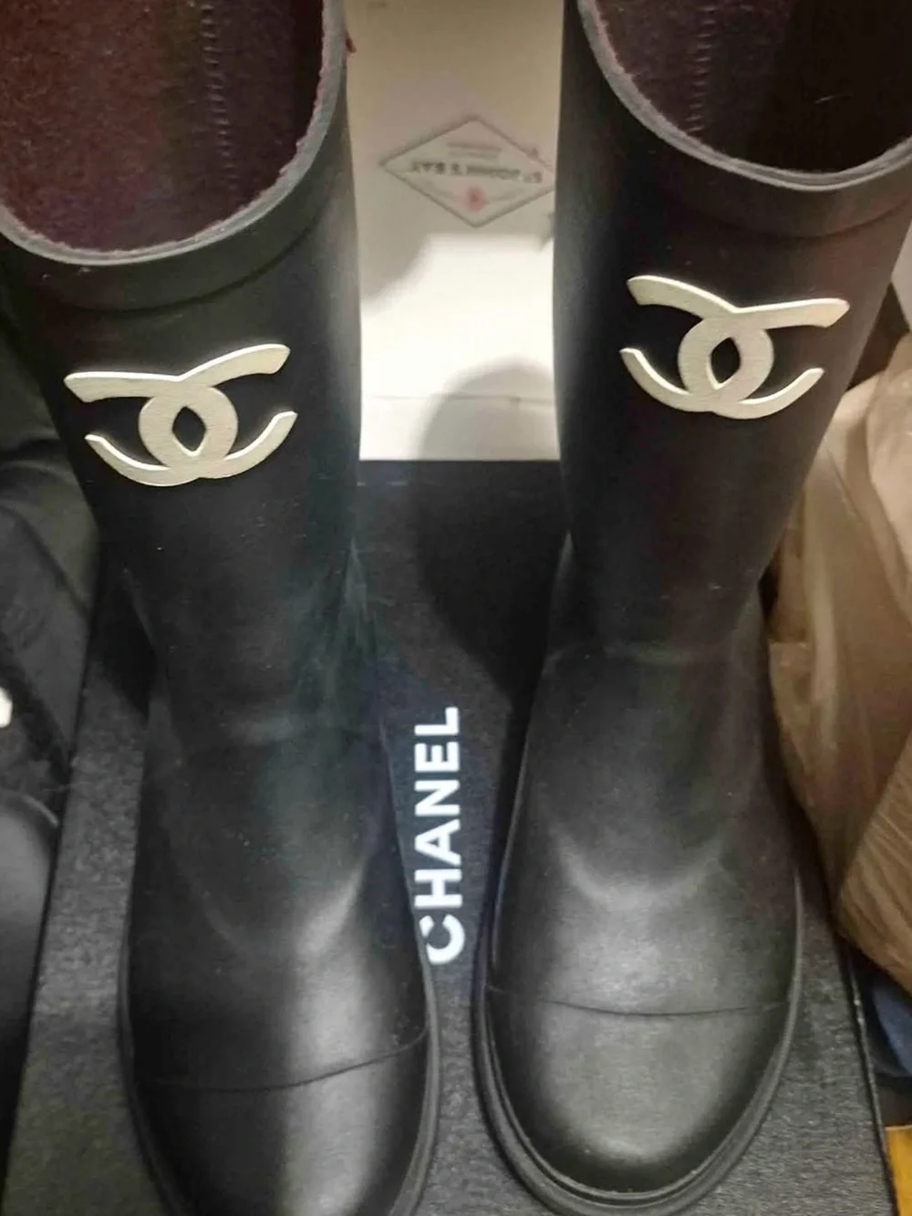 Black Rain Boots with white CC Logos